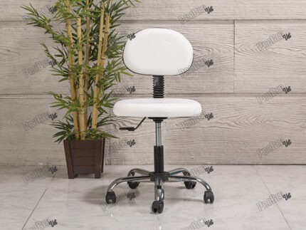 Veteriner Amortisörlü Çalışma Sandalyesi | Beyaz - Kromajlı Ayak